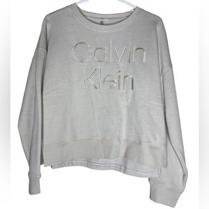 NWT Calvin Klein cropped sweater crew neck cream/tan stitched logo